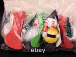 Vintage Christmas Spun Cotton Pixie Elf Santa with Chenille Tree Japan Package