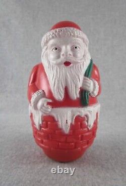 Vintage Christmas Taller Irwin Celluloid Roly Poly Santa in Chimney USA 1930s