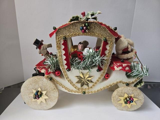 Vintage Christmas Styrofoam Decoration Carriage Santa Claus Carolers 12x16 1/4