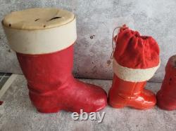 Vintage Christnas Rare Santa Boots Candy Holders Germany Wax Paper Mache Lot