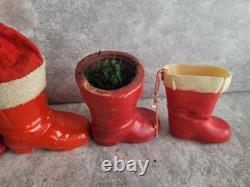Vintage Christnas Rare Santa Boots Candy Holders Germany Wax Paper Mache Lot