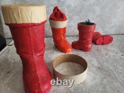 Vintage Christnas Rare Santa Boots Candy Holders Germany Wax Paper Mache Lot