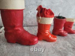 Vintage Christnas Rare Santa Boots Candy Holders Germany Wax Paper Mache Lot