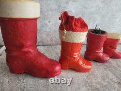 Vintage Christnas Rare Santa Boots Candy Holders Germany Wax Paper Mache Lot