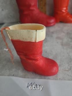 Vintage Christnas Rare Santa Boots Candy Holders Germany Wax Paper Mache Lot