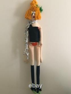 Vintage Cloth Art Doll Burlesque Wild Woman Plush Soft, Hanging