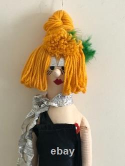 Vintage Cloth Art Doll Burlesque Wild Woman Plush Soft, Hanging