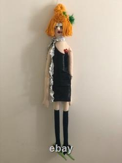 Vintage Cloth Art Doll Burlesque Wild Woman Plush Soft, Hanging