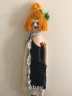 Vintage Cloth Art Doll Burlesque Wild Woman Plush Soft, Hanging