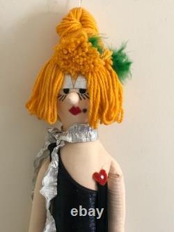Vintage Cloth Art Doll Burlesque Wild Woman Plush Soft, Hanging