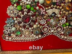 Vintage Costume Jewelry Christmas Tree Lighted Framed Retro Decor needs TLC