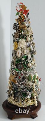 Vintage Costume Jewelry Hand-Crafted Christmas Tree 20 with Stand OOAK
