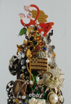 Vintage Costume Jewelry Hand-Crafted Christmas Tree 20 with Stand OOAK