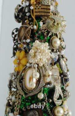 Vintage Costume Jewelry Hand-Crafted Christmas Tree 20 with Stand OOAK