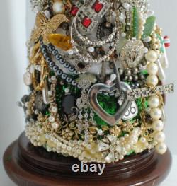 Vintage Costume Jewelry Hand-Crafted Christmas Tree 20 with Stand OOAK