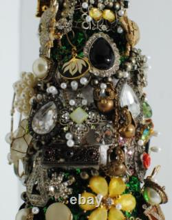 Vintage Costume Jewelry Hand-Crafted Christmas Tree 20 with Stand OOAK