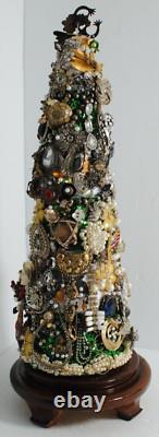 Vintage Costume Jewelry Hand-Crafted Christmas Tree 20 with Stand OOAK