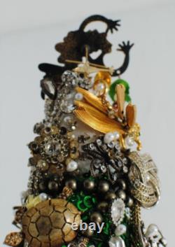 Vintage Costume Jewelry Hand-Crafted Christmas Tree 20 with Stand OOAK