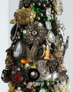 Vintage Costume Jewelry Hand-Crafted Christmas Tree 20 with Stand OOAK