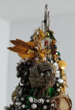Vintage Costume Jewelry Hand-Crafted Christmas Tree 20 with Stand OOAK