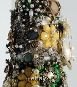 Vintage Costume Jewelry Hand-Crafted Christmas Tree 20 with Stand OOAK