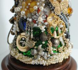 Vintage Costume Jewelry Hand-Crafted Christmas Tree 20 with Stand OOAK