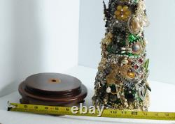 Vintage Costume Jewelry Hand-Crafted Christmas Tree 20 with Stand OOAK