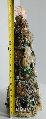 Vintage Costume Jewelry Hand-Crafted Christmas Tree 20 with Stand OOAK