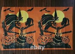 Vintage Dennison Crepe Halloween Witch Black Cat Jol Moon Bats 33 X 19.75