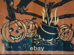 Vintage Dennison Crepe Halloween Witch Black Cat Jol Moon Bats 33 X 19.75