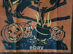 Vintage Dennison Crepe Halloween Witch Black Cat Jol Moon Bats 33 X 19.75