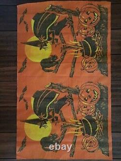 Vintage Dennison Crepe Halloween Witch Black Cat Jol Moon Bats 33 X 19.75