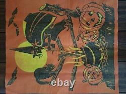 Vintage Dennison Crepe Halloween Witch Black Cat Jol Moon Bats 33 X 19.75