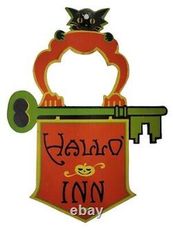 Vintage Dennison Halloween Die Cut Cardboard Hallo' Inn Door Hanger Decoration
