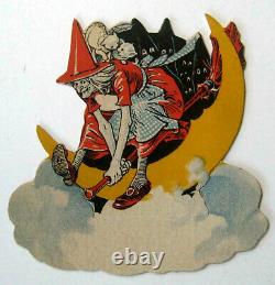 Vintage Dennison Halloween Witch Place Card Diecut Goblins Cats unused 1920s