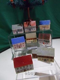 Vintage ERZGEBIRGE VILLAGE (8) pc SET WOODEN PUTZ CHRISTMAS GARDEN HOUSES