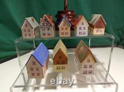 Vintage ERZGEBIRGE VILLAGE (8) pc SET WOODEN PUTZ CHRISTMAS GARDEN HOUSES