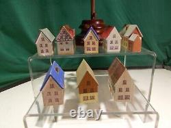 Vintage ERZGEBIRGE VILLAGE (8) pc SET WOODEN PUTZ CHRISTMAS GARDEN HOUSES