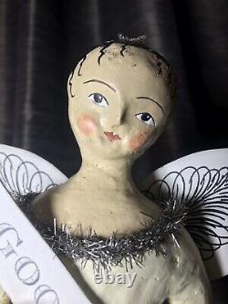 Vintage ESC Nicol Sayre Santos Cage Doll Angel Good Tidings Christmas Wood Paper