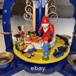 Vintage Erzgebirge Table Pyramid The Giving in Blue Carrousel Original Box