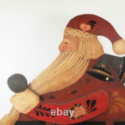 Vintage Folk Art Santa Claus Christmas Handpainted Cutout 30 Tall K Curran 1985