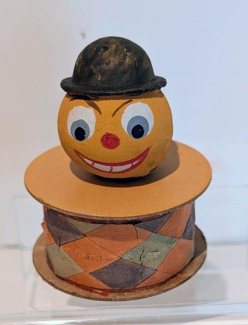 Vintage German Halloween Candy Container Pumpkin Clown Bowler Hat Harlequin