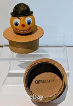 Vintage German Halloween Candy Container Pumpkin Clown Bowler Hat Harlequin