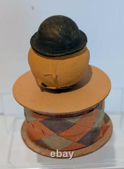 Vintage German Halloween Candy Container Pumpkin Clown Bowler Hat Harlequin