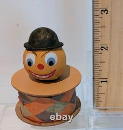 Vintage German Halloween Candy Container Pumpkin Clown Bowler Hat Harlequin