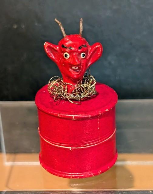 Vintage German Krampus Devil Candy Container Box Composition Head Tinsel 1950s