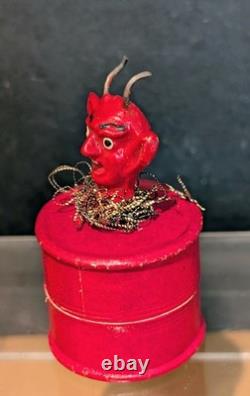 Vintage German Krampus Devil Candy Container Box Composition Head Tinsel 1950s