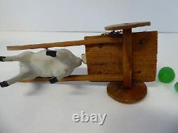 Vintage German Paper Mache Composition Easter Rabbit Pulling Bunny in Cart