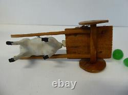 Vintage German Paper Mache Composition Easter Rabbit Pulling Bunny in Cart