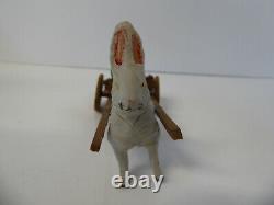 Vintage German Paper Mache Composition Easter Rabbit Pulling Bunny in Cart